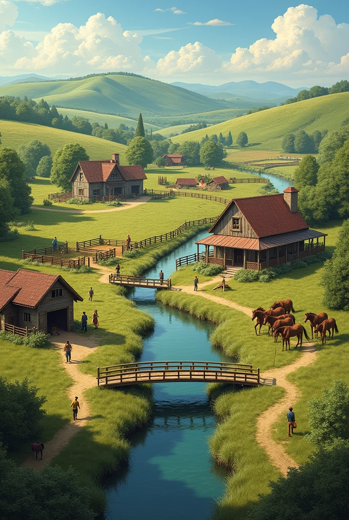 8K,k hd，CG,Complex textures，Complex scenes，Large depth of field，bird's eyes view，The rising sun，Farm dwellings，Morning mist，uni，lakes，SUV，tenten，A man is fishing
