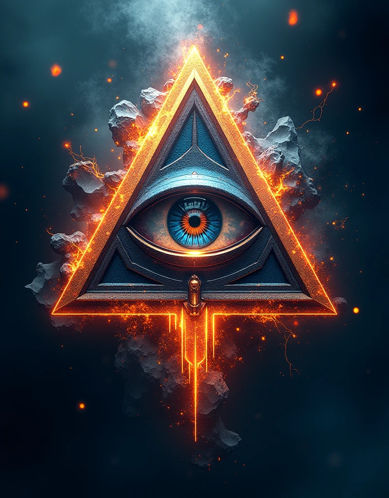 logo design, all seeing eye inside a triangle, a text written "ALTAR DESIGNED BY DUKUND", fire and ice background, complex background, fantasy art, cinematic lighting, masterpiece, extreme detail, 4k