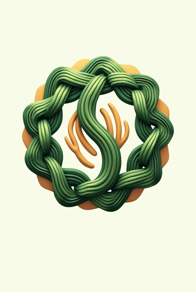 Logo for a store that works with synthetic fiber in furniture manufacturing, and that has green and gold details. Put a braided element with synthetic fiber