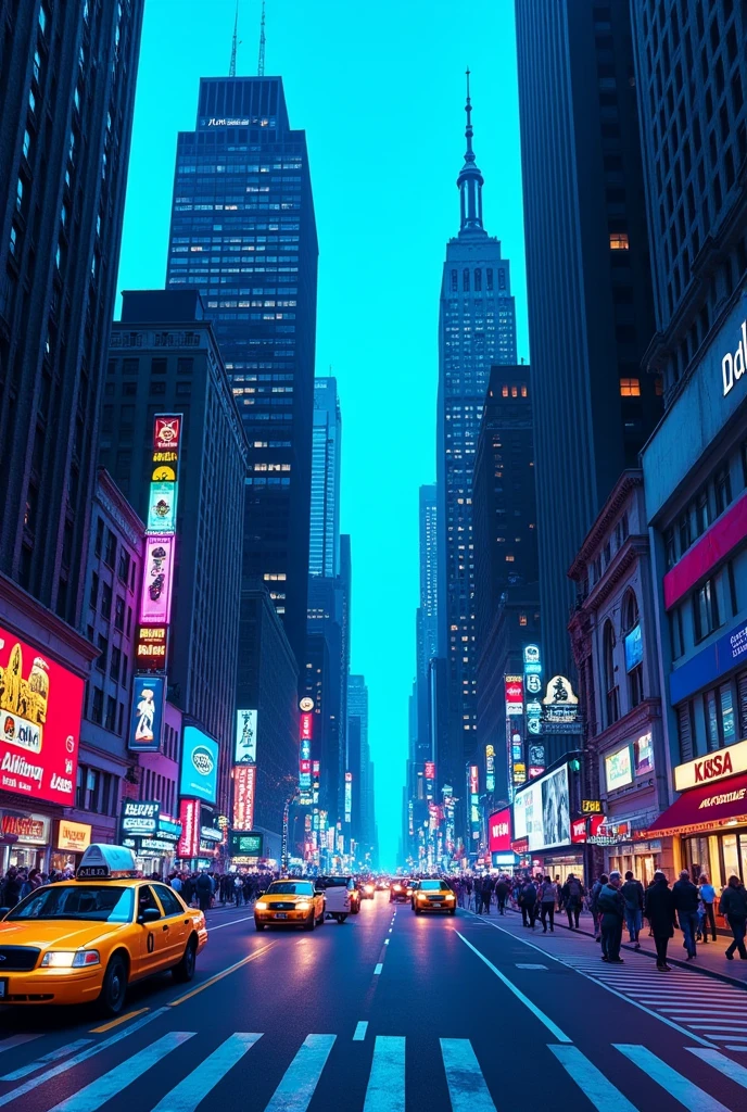 Create a wallpaper of the band The Strokes but without people and with their logo all in blue tones and the background being very bright streets of New York