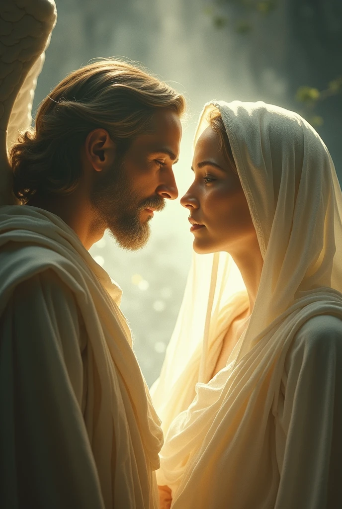 The shape and the light of archangel gabriel in the eye of virgin mary