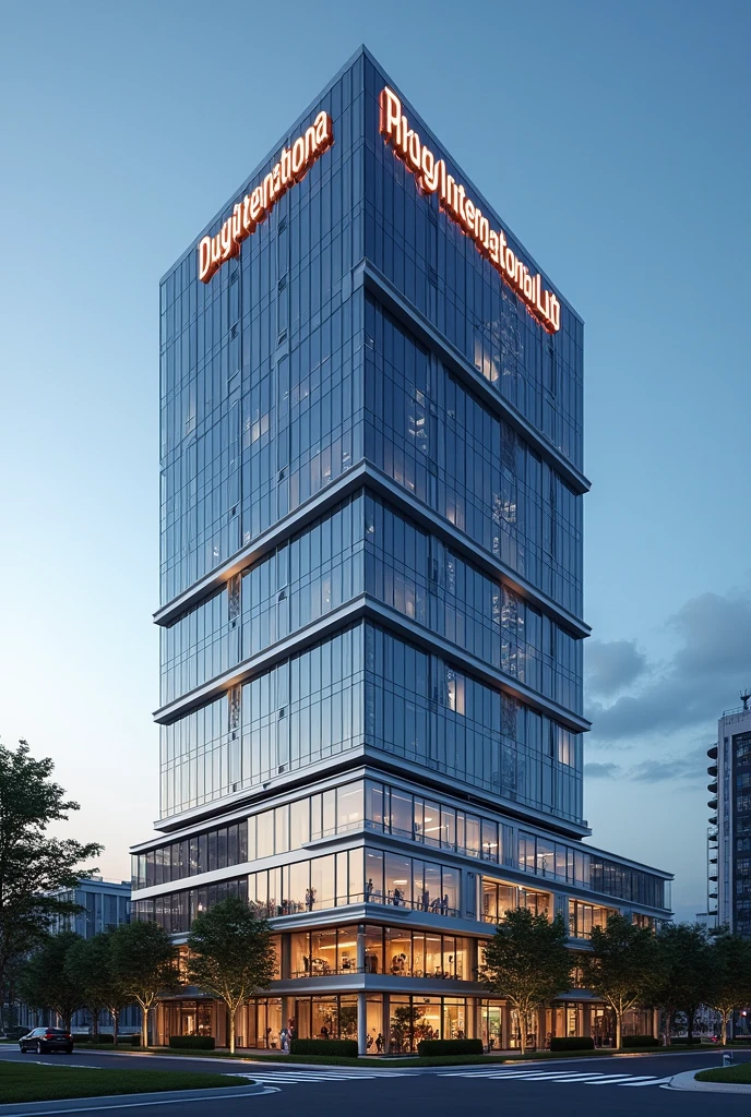 A pharmaceutical company, Very beautiful 10 th floor building, Company Name Drug international Ltd. company name in sing board