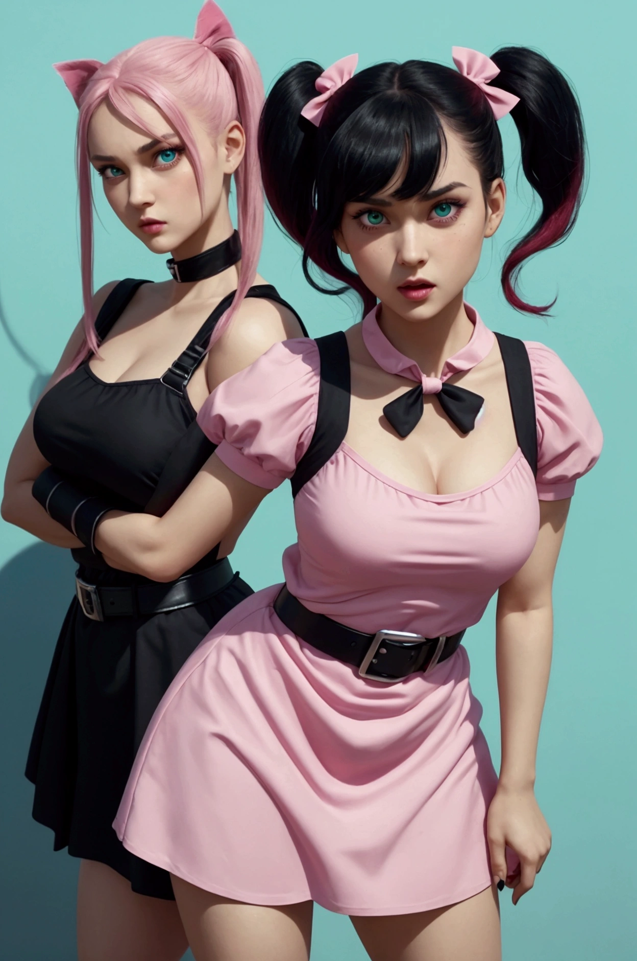 Anime image of two women in white shirts and red bow ties, Ecchi anime style, Ecchi style, two beautiful anime girls, visual novel cg, visual novel key visual, Anime Girls, Twin-tailed, ; visual novel, SFW version, visual novel, oppai, anime maids riding early tanks, ikki tousen, anime moe art style, (masutepiece), (Best Quality), (Official art, the Extremely Detailed CG Unity 8K Wallpapers), (Highly detailed), ((absurderes)), 1 girl at 25 years old, mid-shot, (Exquisite facial features),(serafuku:1.3) ,((Clear hands)), ((white thighhighs without shoes)),aqua eyes, Stars in the eyes, (((colorful bubble))), Colorful Glass, (album covers)、masterpiece, top-quality, hightquality, hight resolution、view from back、19 year old girl in tight black motorcycle suit、Standing in front of a group of male prisoners, Dark blue ponytail, Height 165 cm, Colossal tits, Buttock augmentation, Fitness Model, Shy and nervous look, Ruddy cheeks, Wheezing, Wearing sweat, The whole body is drenched, The prisoners stared at her, Fall into a dimly lit alley, It was raining heavily, of the highest quality, photorealisim, tmasterpiece, full body pov, View from above., 32K, Best Quality, masutepiece, Super Detail, high details ,