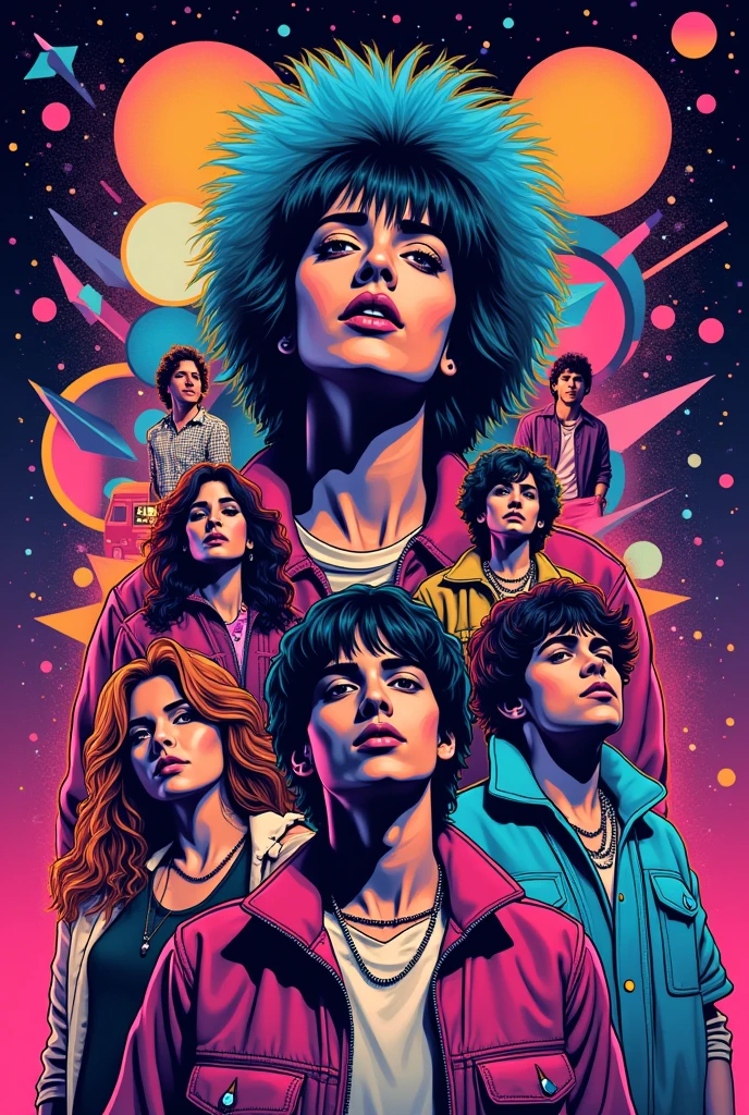 can you create a 1980s with different elements of pop culture poster that is easy to draw