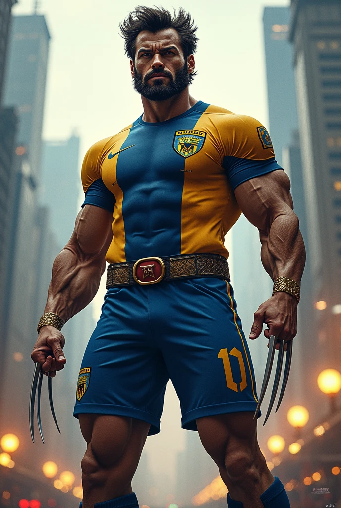 I would like to create an image of the superhero Wolverine wearing the Pumas soccer team clothing.