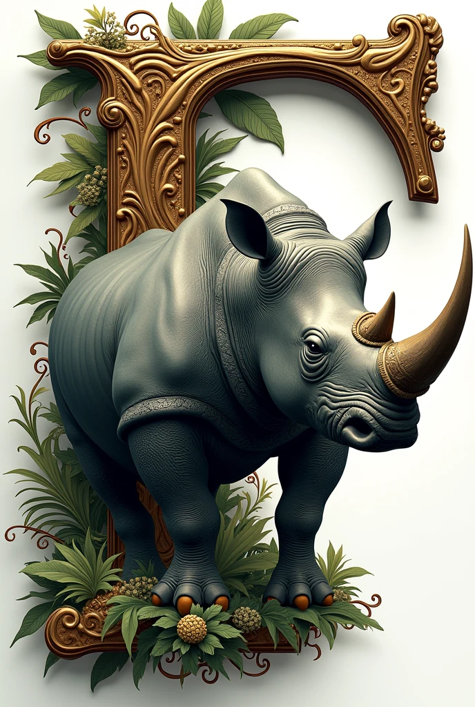 Decorate letter F with rhinoceros
