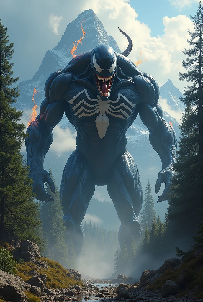 Big size venom with forest and mountain with fire