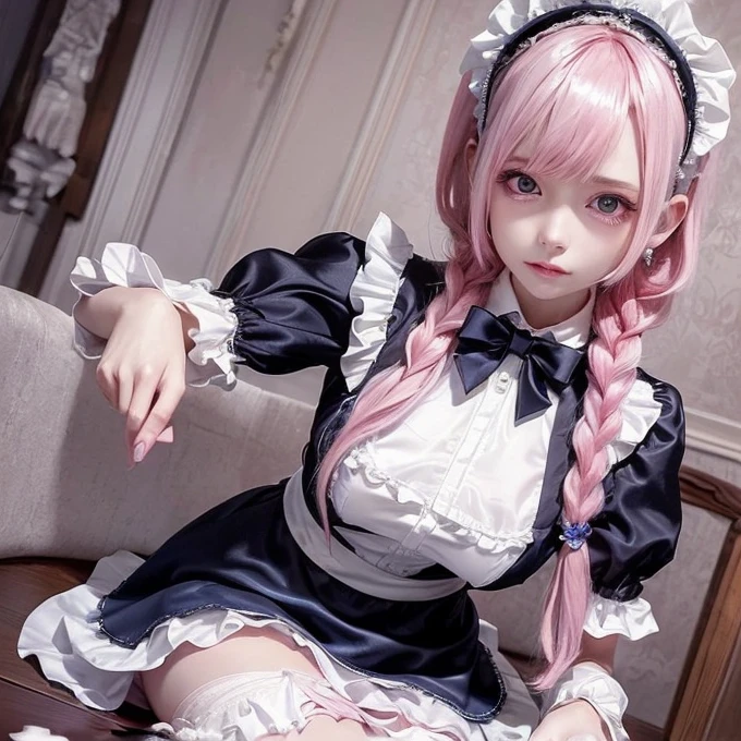 (Raw photo, Best Quality), (Realistic, Photorealsitic:1.3),Best Quality,Highly detailed,masutepiece,Ultra-detailed,Illustration,full body , pink haired cat-eared cat girl,wear micro mini scart , Wear in light blue‐colored Lolita fashion like Revealing idol costumes, ,beautiful bare leg,The crotch is showing, Japanese girl, Both hands and feet are bound with hemp rope on the bed , Dynamic Angle,world masterpiece theater,Messy_long_hair,Best Quality,the Extremely Detailed CG Unity 8K Wallpapers,inky,amazing,Cinematic lighting,lens_f lare, idol_Style,