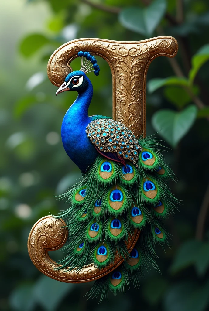Decorate letter J with peacock