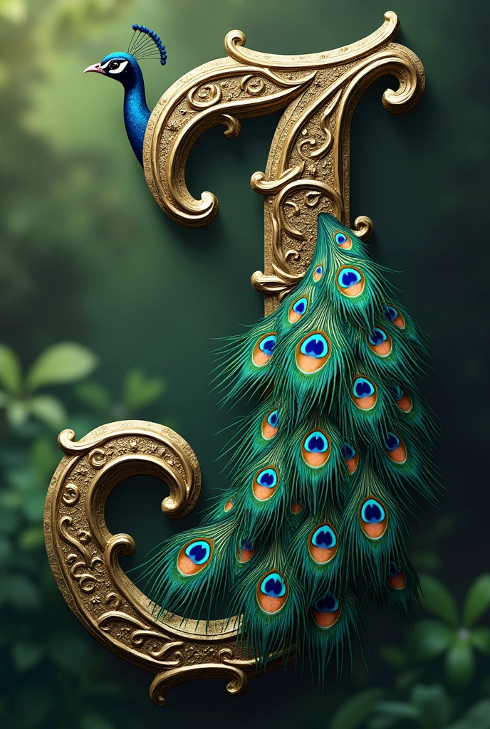 Decorate letter J with peacock