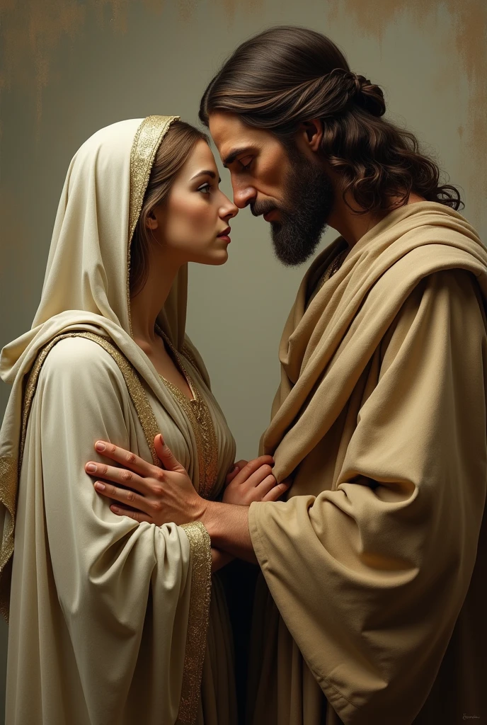 Old virgin mary with adult jesus, looking at each other