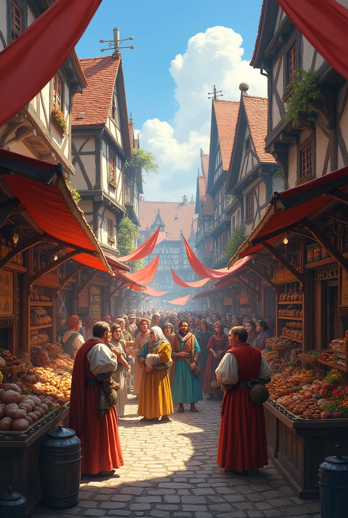 Population in the streets of medieval France market 