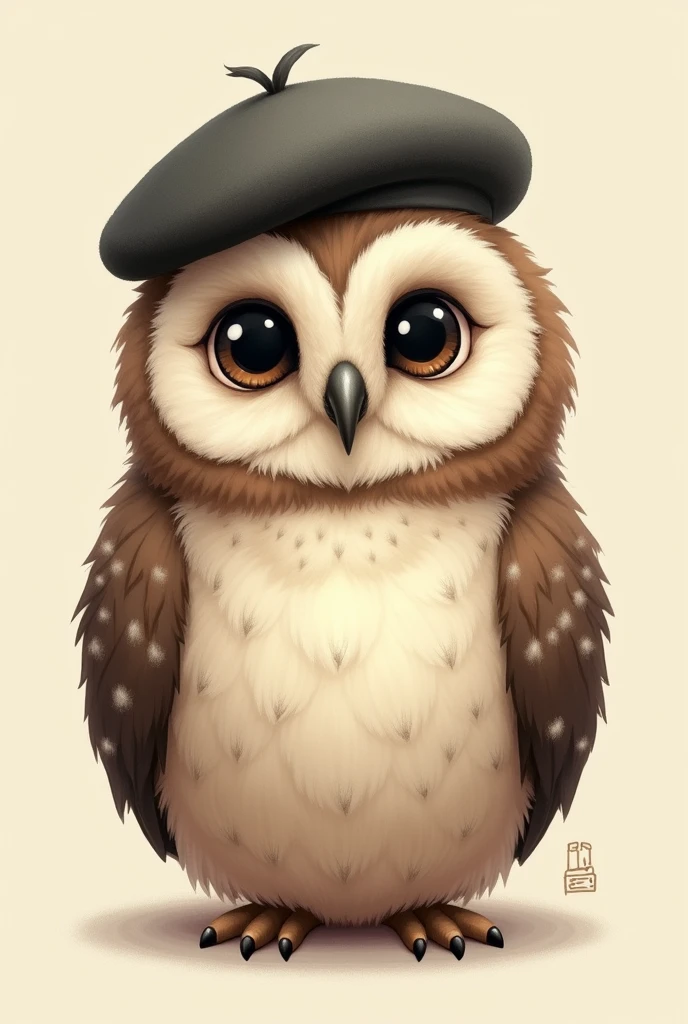 Owl wearing a beret on its head 