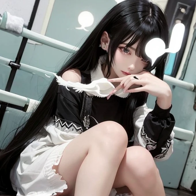 1 girl,Fujifilm、Practical、Long black hair,Large Breasts,Angel,Angel的翅膀,Halo,White tunic,Lazy,slow,Empty eyes,boring,,A sigh,Half closed eyes,Sharp eyes,open eyes,The air is heavy,sit,Right knee raised,Place your right elbow on your right knee,Holding a cigarette in right hand,Cigarette smoke exhaled from her mouth,Heaven,The floor is made of fluffy clouds,