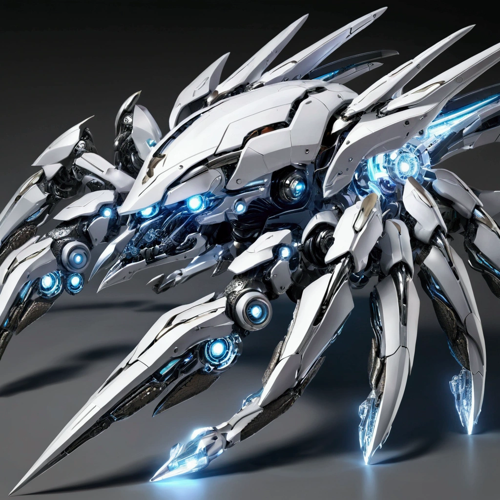 Close-up of a futuristic robot with a large metallic body, sharp robot dragon claws, Cool mecha style, mecha animals, Inspired by Marek Ocon, Mechanized Art Concept, robot dragon claws, Armored Core-style mecha, Sharp sleek cyborg dragon head, White Mecha, White biomechanical details, mecha concept art, cyber mech