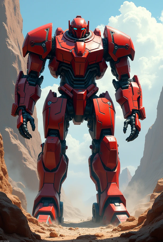 Huge red iron man mech