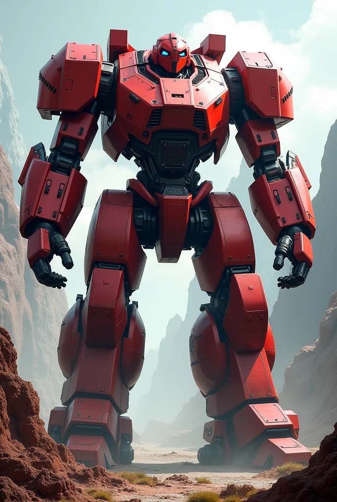 Huge red iron man mech