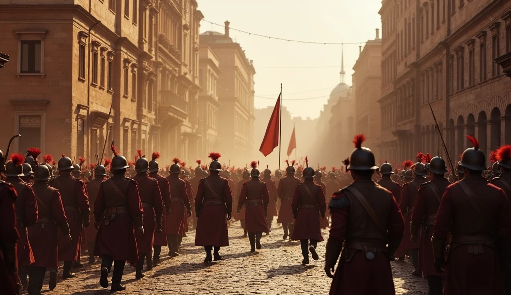 350 A/C City of Rome in chaos; soldiers marching in the streets