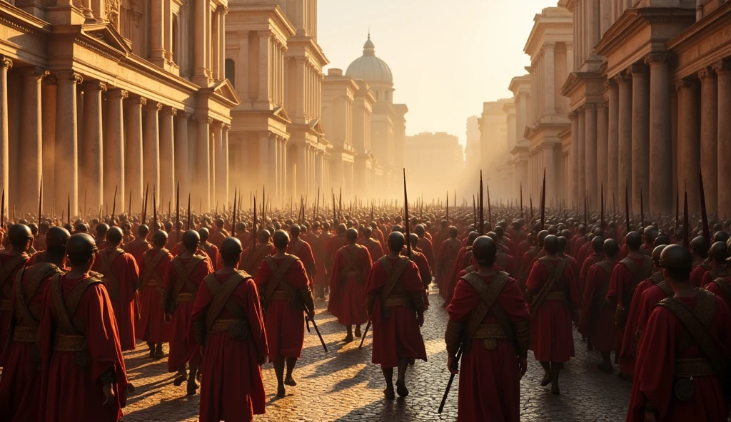 44 a.C City of Rome in chaos; soldiers marching in the streets
