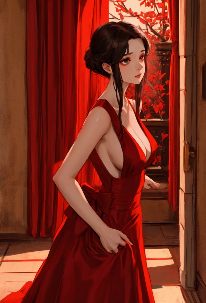 a girl dressed in red