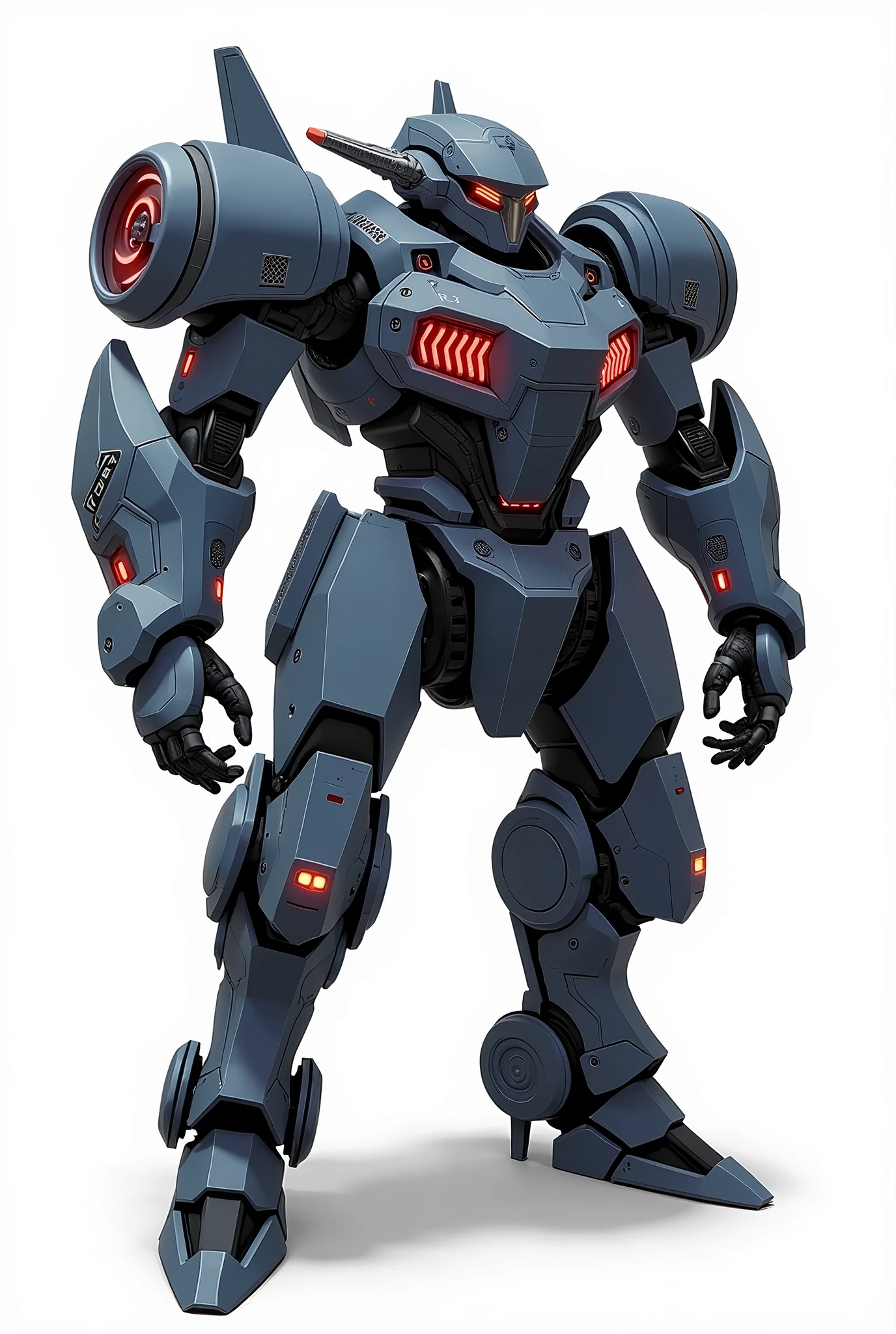 Primary Colors: Deep metallic blue and gunmetal gray, with glowing crimson accents.
Design Features:
Head: Equipped with a high-resolution sensor array and a retractable visor for targeting. It has a sleek, angular design with built-in communication antennas and a holographic projector.
Torso: The core is reinforced with energy-absorbing armor and contains a powerful reactor that provides immense strength and stability. It features an integrated shield generator for deflecting incoming attacks.
Arms: Each arm has interchangeable weapon modules, including plasma cannons, railguns, and energy blades. The forearms are reinforced with hydraulic actuators for enhanced punching power and precision.
Legs: Designed for high mobility with hydraulic joints and thrusters for short bursts of flight. The legs are equipped with heavy-duty treads and shock absorbers for stability on rough terrain.
Back: Houses a set of deployable wings and thrusters for high-speed aerial maneuvers. It also has storage compartments for additional weapons and supplies.
Weapons: Includes a shoulder-mounted missile launcher, a retractable energy sword, and deployable drone units for reconnaissance and support.
Special Features: Advanced AI system for tactical analysis and combat support. It also has an emergency escape pod and a repair drone for field maintenance.