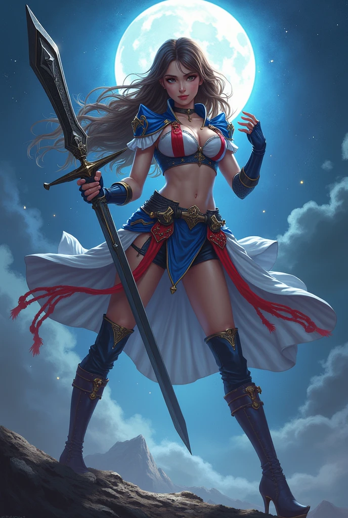 Create high-definition 8K. ((Featuring a girl and a western dragon)),3D CGI, fantasy artwork、The girl is facing forward with a serious expression, Bright blue eyes, highly detailed facial features. she is wearing a cloak, Small black armor with high contrast shine, toned abdominal muscles、toned thighs、long legs、Protected by armor up to the knees、Belly button look、Piercing the navel、her hair is rendered in a very realistic manner、 The background is a castle,and set in a night sky filled with bright stars. Enhance fantasy elements、The huge Western dragon in the background has large symmetrical wings.。((The background of the princess is a western dragon and a starry sky.))、(((The princess holds a large shining blue sword in her hand.)、The princess has a Western dragon at her side.))、
This artwork embodies the detailed anime art style, Similar to Artgerm&#39;s ArtStation and Pixiv works. (The girl is depicted as a Western dragon queen in the anime&#39;s fantasy world.), Combines elements of both anime and fantasy art, girl with big blue eyes、Western dragon protects the princess from behind、looking at the enemy with a sharp gaze、((A black western dragon with a short body, red eyes and thick tail is clearly visible in the background))、(nsfw:1.2), (cute pointed nipples), 
