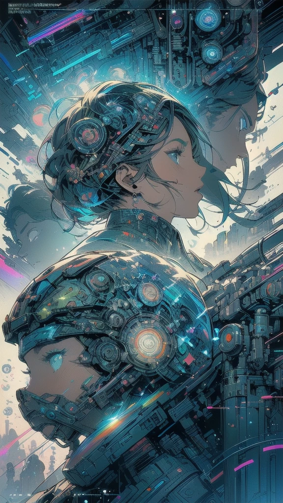 (((masterpiece, highest quality))),(((solo:1.2))),(((1girl:1.2))),32k wallpaper, very detailed, poster, vintage science fiction,(((((geometric cinematic movie poster))))), ((((bauhaus)))),(((abstract))),((((mid century modern)))),(((((portfolio))))),(((((Close-up))))),(((((bust up))))),((((more various angle)))),(((highlight))),(((complete. detailed face))),(((Extremely talented))),(((most complecated machine))),(((Overall colorfully))),((((((Absolutely simple background)))))),(((((detailed futuristic machine))))),(((Cleavage))),(((marvel super heroes))),(((rainbow color scheme))),(((Very detailed UI))),(((So many meters))),(((Perpetual Motion Machine)))