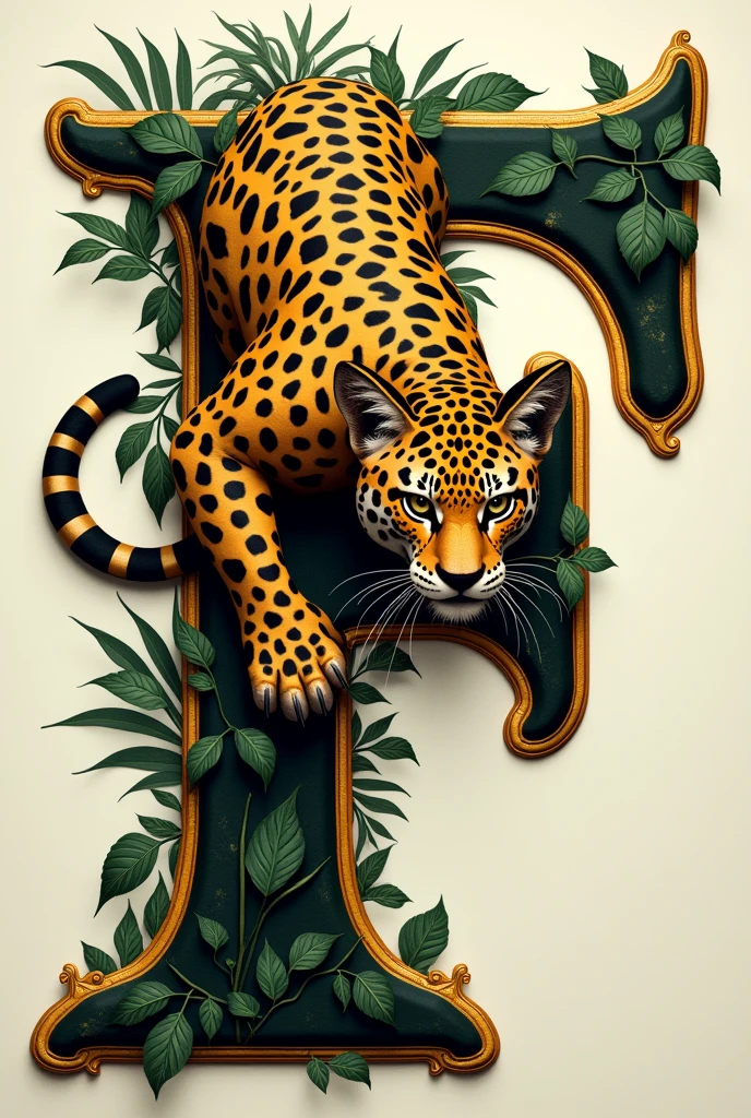 Decorate letter F with a jaguar