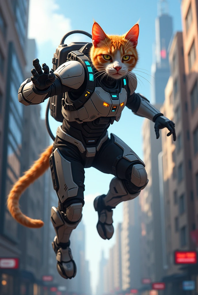 Ironmancat's Strategy**: Illustrate Ironmancat using advanced gadgets and flying maneuvers to dodge attacks and plan his counter-strikes.