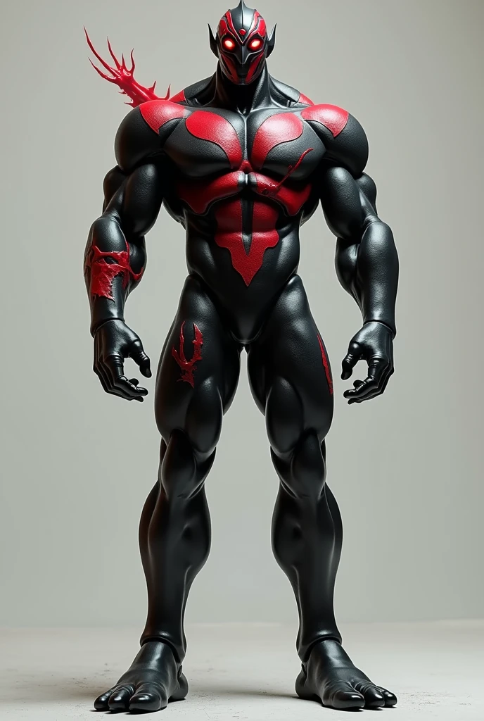 Evil Ultraman、All black and red、Excessive muscle mass、Showing the whole body、With a bad look in your eyes、Lengthen your legs、Pointed Toes、Stand upright