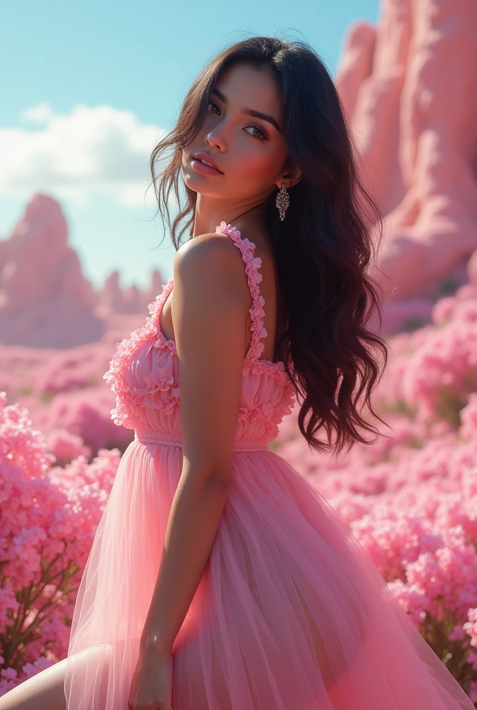 (masterpiece, best quality, ultra-detailed, best shadow), (detailed background, pastel fantasy), (beautiful detailed face), high contrast, (best illumination, an extremely delicate and beautiful), cinematic lighting, a pretty Latina girl, perfect body, big thighs, miniskirt, kawaii style, dynamic pose, dreamlike aesthetic, professional photography