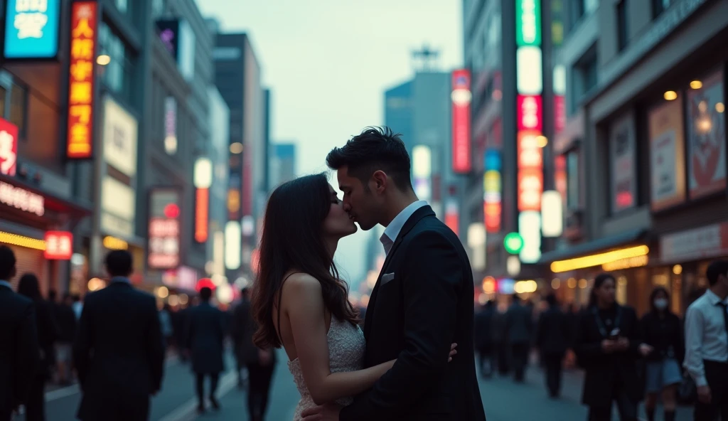 Tokyo city in chaos; couples kissing in the streets