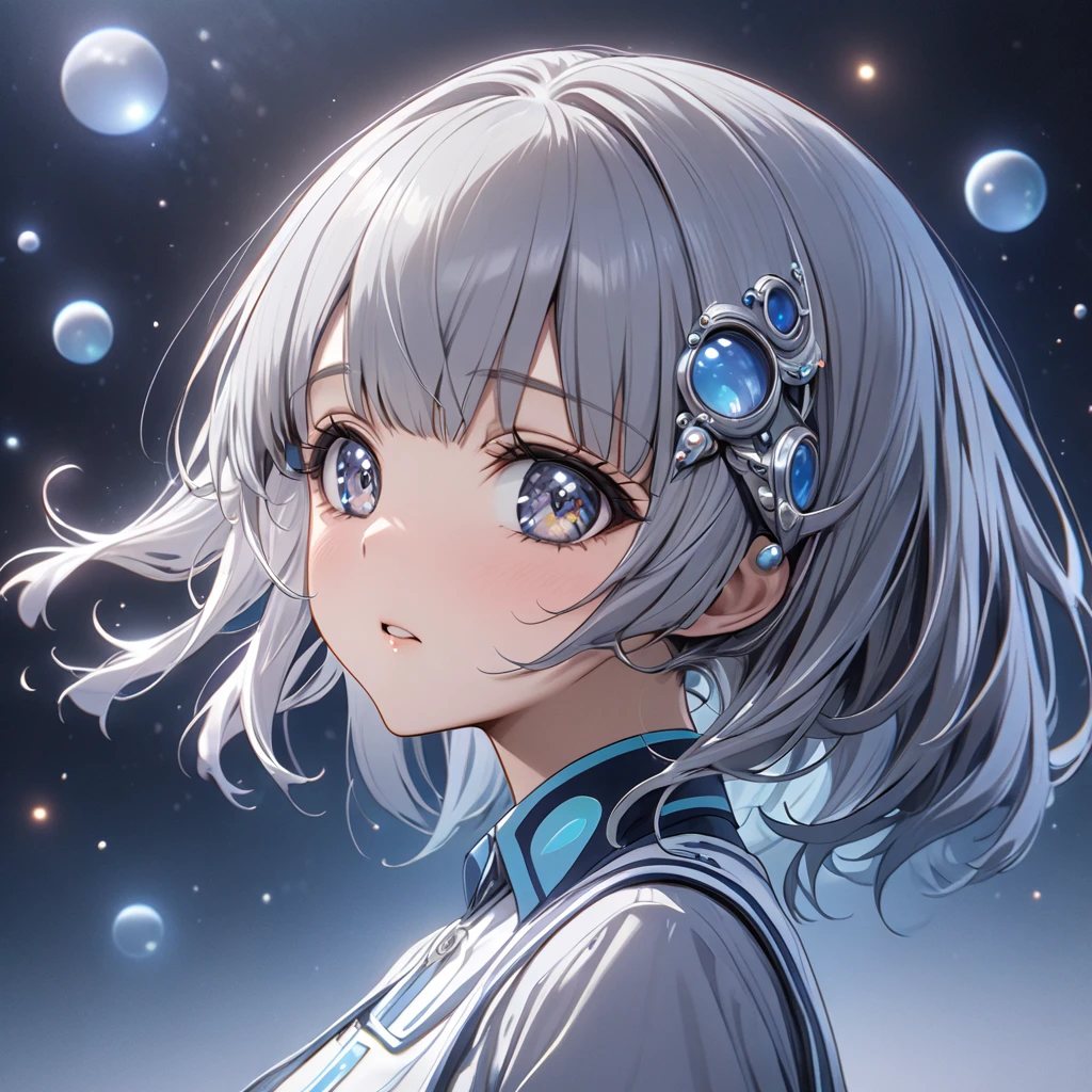 ((Highest quality)), ((masterpiece)), (detailed), (Perfect Face)、Woman is an alien Little Gray Aoki Reika, a little gray with semi-long hair