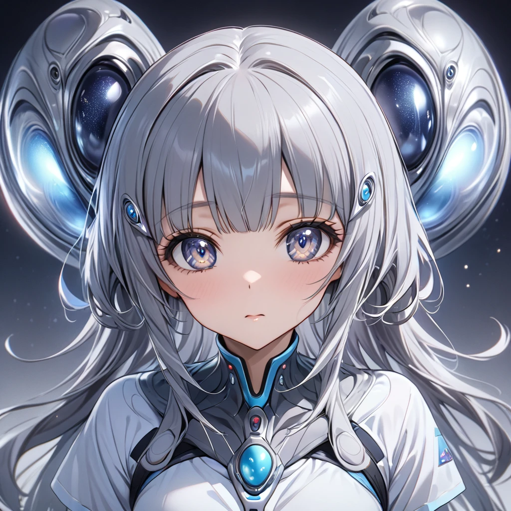 ((Highest quality)), ((masterpiece)), (detailed), (Perfect Face)、Woman is an alien Little Gray Aoki Reika, a little gray with semi-long hair