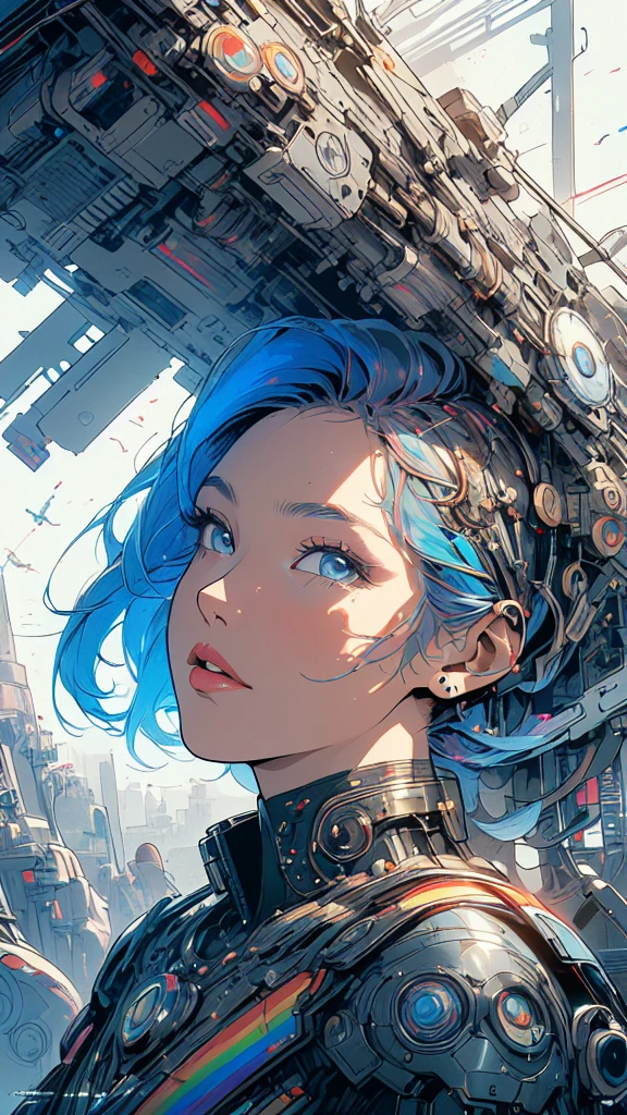 (((masterpiece, highest quality))),(((solo:1.2))),(((1girl:1.2))),32k wallpaper, very detailed, poster, vintage science fiction,(((((geometric cinematic movie poster))))), ((((bauhaus)))),(((abstract))),((((mid century modern)))),(((((portfolio))))),(((((Close-up))))),(((((bust up))))),((((more various angle)))),(((highlight))),(((complete. detailed face))),(((Extremely talented))),(((most complecated machine))),(((Overall colorfully))),((((((Absolutely simple background)))))),(((((detailed futuristic machine))))),(((Cleavage))),(((marvel super heroes))),(((rainbow color scheme))),(((Very detailed UI))),(((So many meters))),(((Perpetual Motion Machine)))