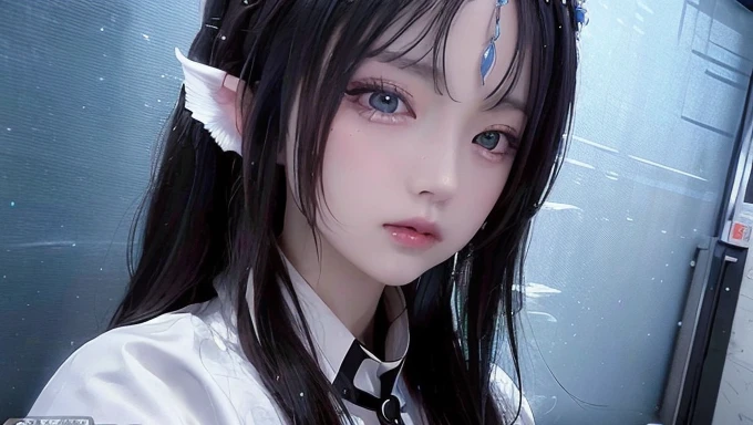 1 Girl,Solitary,Black Hair,Practical,black eyes,Head fin,portrait,Mermaid,Lips,water,Monster Girl,closure,wallpaper,Chest,hemisphere, (masterpiece:1.2), best quality, high resolution,Extremely detailed CG,Perfect lighting,8k wallpaper,photo, photoPractical,, best quality , masterpiece, illustration, Extremely delicate and beautiful, Extremely detailed ,CG,Unite,8k wallpaper, Astonishing, Fine details, masterpiece, best quality,Official Art,Extremely detailed CG Unite 8k wallpaper,absurd, incredibly absurd, Huge file size , Extremely detailed, high resolution, Extremely detailed,Beautiful and delicate girl, Extremely detailed eyes and face, Beautiful and delicate eyes,There is light on the face,