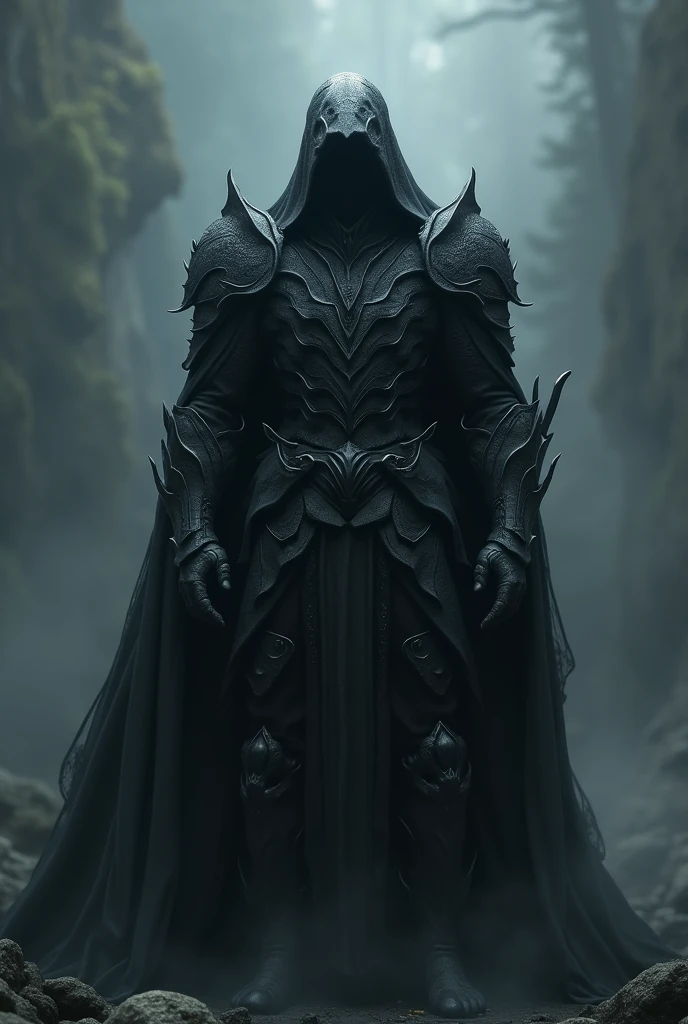 Level 5: Full Shadow Armor Description: The armor covers the entire body, transforming the bearer into a figure shrouded in darkness. The full armor is made of a substance that appears to be somewhere between metal and pure shadow., with ornamental details reminiscent of dragon scales. The dark aura is so intense that it distorts the light around it, creating a truly terrifying presence.