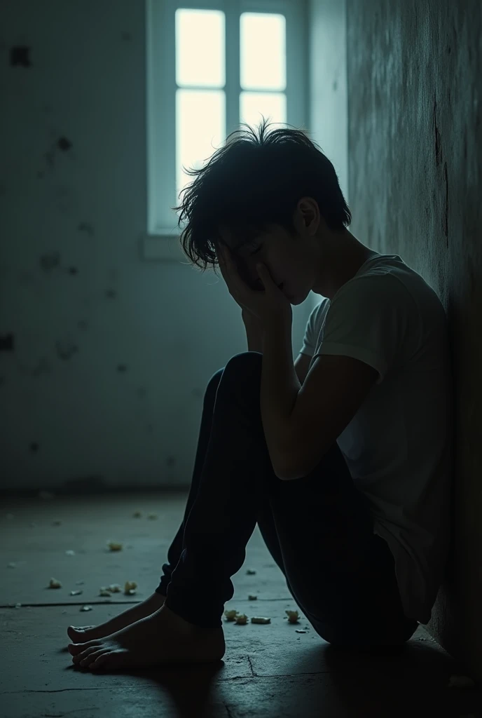 A YOUNG MAN CRYING BECAUSE HIS WIFE LEFT HIM
