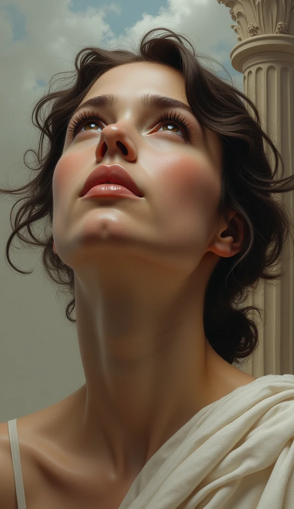 A Greek face looks up