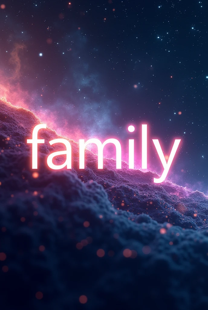 Create an image with a space-themed background featuring vibrant stars, galaxies, and nebulae. In the center, display the text '4K Family' in a stylish and modern font with a glowing effect. The text should have a sleek design, blending well with the space theme, making it stand out while keeping the overall aesthetic clean and high quality."