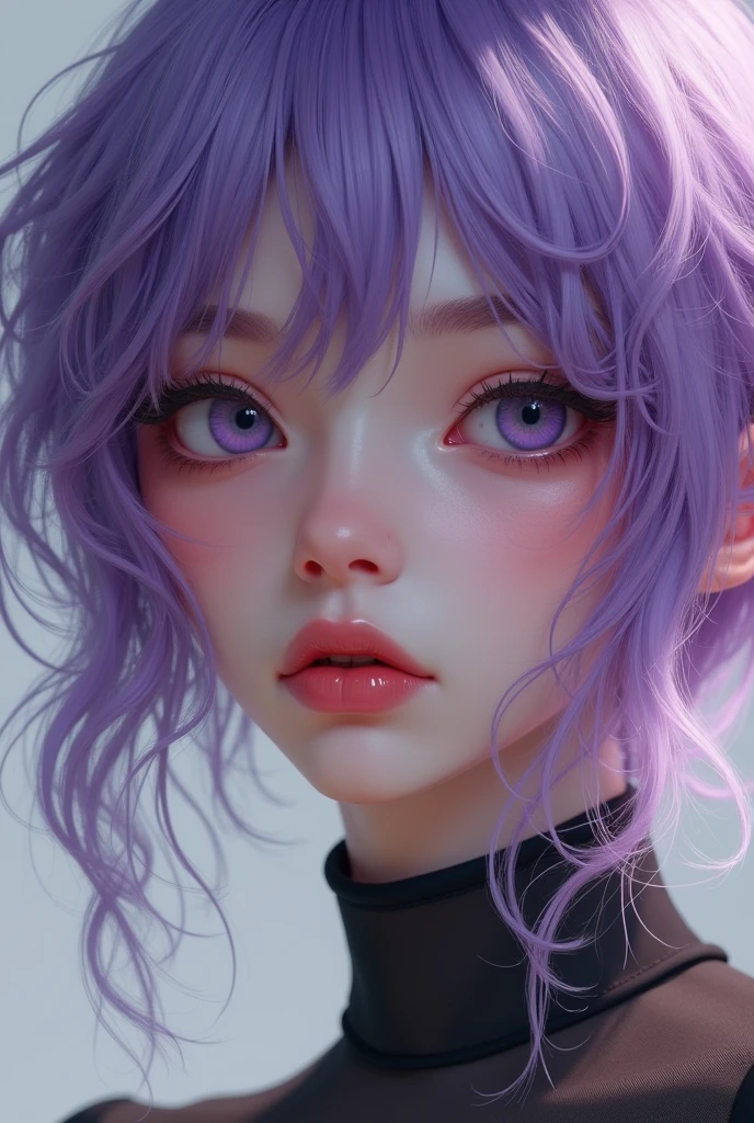 (32K) 16k, 8k, 4k, Super fine face, small mouth, lip biting makeup, Effeminate, purple hair, purple eyes, High resolution, perfect. portrait.