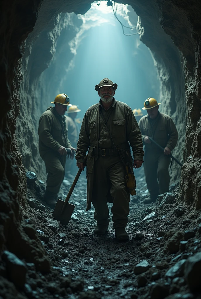 Miners inside the mine with the mine uncle