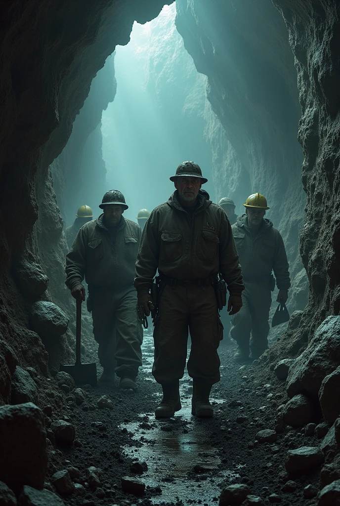 Miners inside the mine with the mine uncle