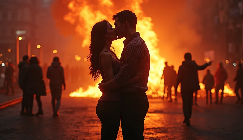 Moscow city in chaos(((fire); couples kissing in the streets
