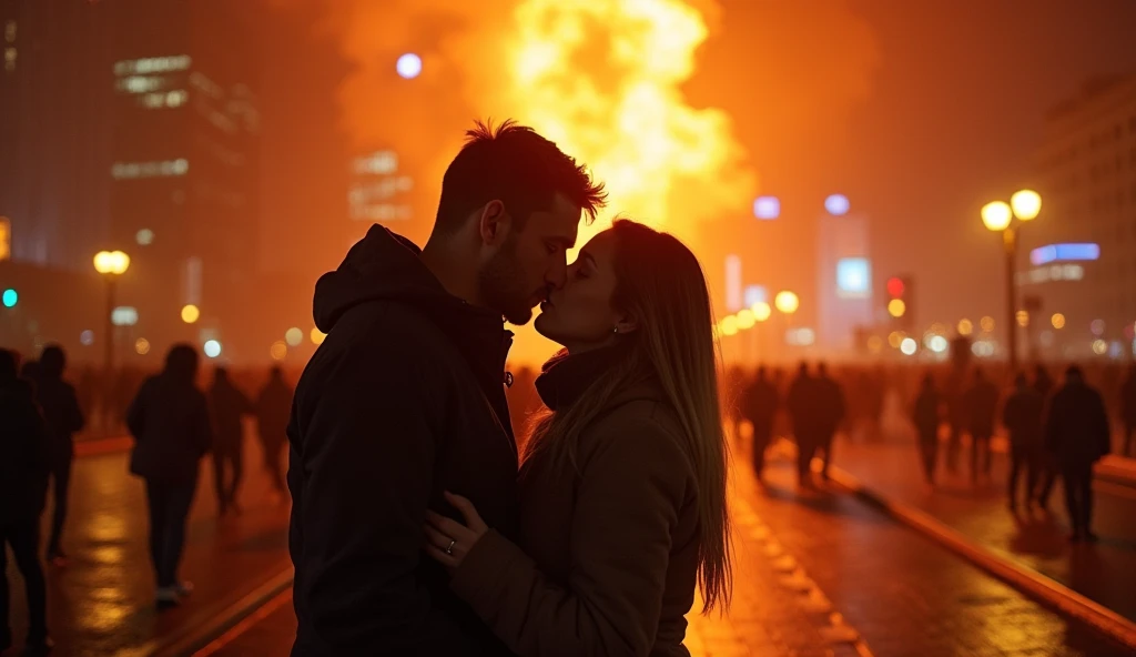 Moscow city in chaos(((fire); couples kissing in the streets