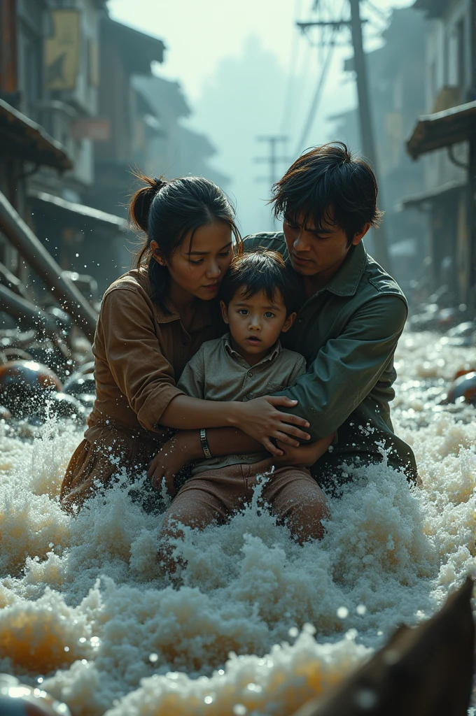 Children and His parents victims with dangerous flood