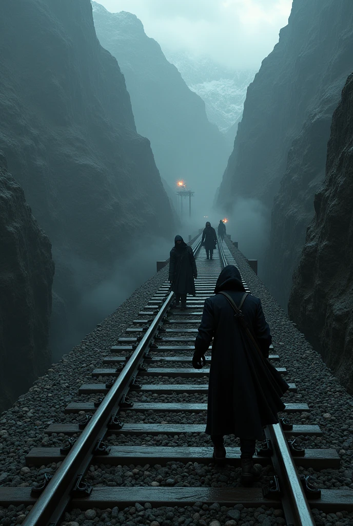 Saboteurs placing explosives on a railway bridge