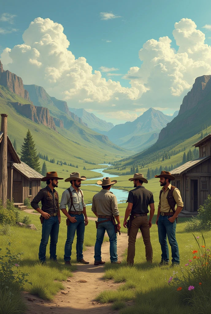 A neighborhood valley in the cowboy camp where 5 beautiful men are