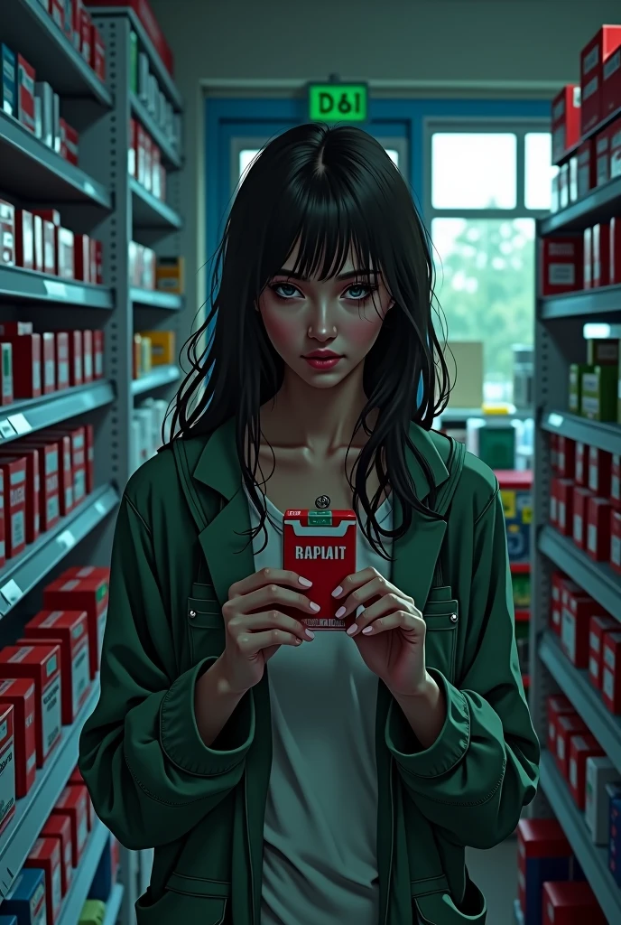 Girl secretly buying a pack of red skin cigarettes in a store