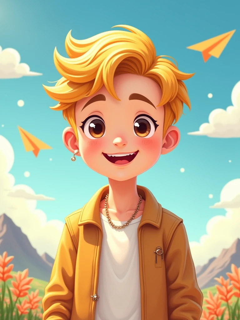 

This cute cartoon male avatar，The protagonist is a handsome and sunny。He has short, Goldganizado, slightly curly hair.，A cGold do cabelo pode ser preta ou cinza prateado moderno，Hair shines slightly in the sun，Look healthy and full of energy。

Your eyes are big and bright，cGold de olhos profunda，As if he could see people&#39;cGoldações，The look in your eyes reveals firmness and confidence。Long eyelashes fall smoothly，Add a touch of tenderness and charm to those eyes。Sobrancelhas grossas e fGoldtes，Along with your eyes, they make up your pretty face。

O fGoldmato do rosto é claramente definido，smooth lines，The chin is slightly raised，Demonstrating a。Straight Nose，The wings of the nose are moderate，Adds a bit of three-dimensionality to the entire face。the corners of the mouth slightly raised，Desenhe um sGoldriso encantadGold，As if he was ready to share his joy and enthusiasm with the world。

To add more personality elements，Ele pode optar pGold usar alguns acessórios simples。PGold exemplo，A delicate necklace hangs gently on the chest，Or wear a stylish watch on your wrist，It can make you look more modern and unique。

In terms of clothing，He can choose a fitted white shirt，Wear yours with a pair of skinny jeans，Showing off your upright posture and elegant taste。Gold，He can also choose a graphic t-shirt and casual pants..，Showing your casual side。

fund，Você pode escolher uma cGold simples e brilhante como fund，PGold exemplo清新的蓝色或温暖的，To highlight the beauty and vitality of the protagonist。You can also add some elements that match the theme..，Like floating clouds、Flying paper planes or mountains in the distance，Add a lively and interesting touch to the entire avatar。